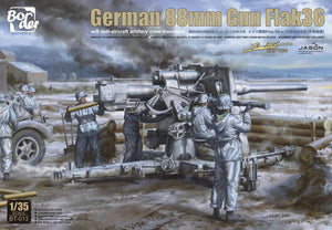 German Flak 36 88Gun w/6 Figure Limited Edition Metal Box, Border Model 1/35